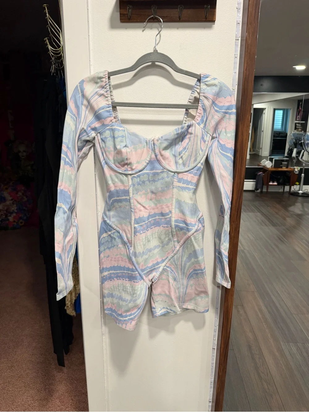 Selkie Pastel Swirl Long Sleeve Bodysuit in Pink, Blue & Cream
